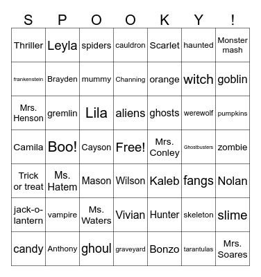 Halloween Bingo Card