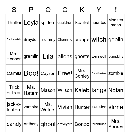 Halloween Bingo Card