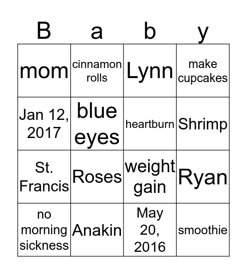 Getting to know mommy to be Bingo Card