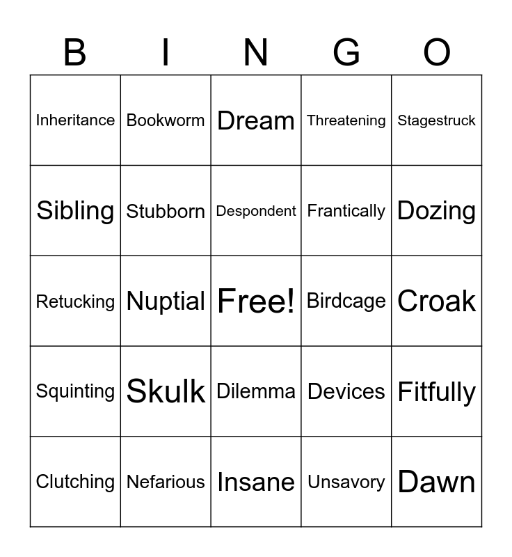 Lemony Snicket- chapters 7, 8, 9 Bingo Card