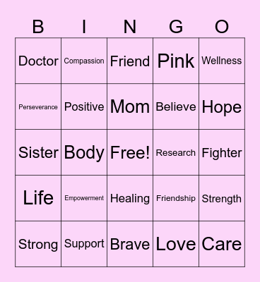 Breast Cancer Awareness Bingo Card