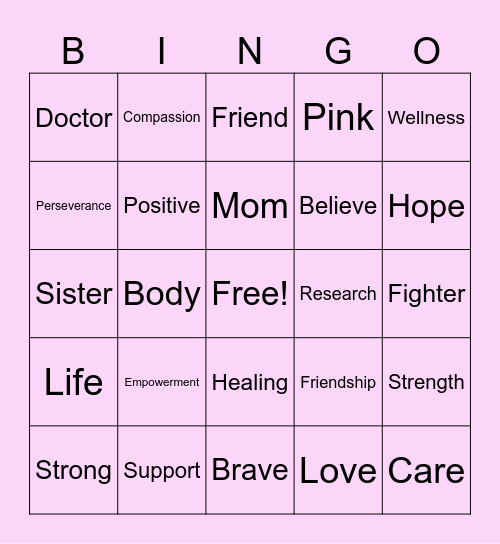 Breast Cancer Awareness Bingo Card