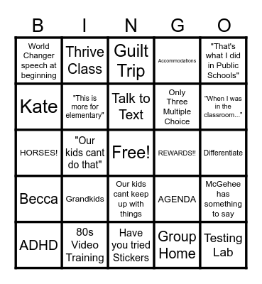 HCA 412 Meeting Bingo Card