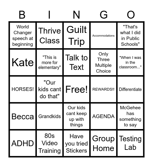 HCA 412 Meeting Bingo Card