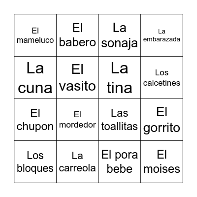 baby loteria Bingo Card