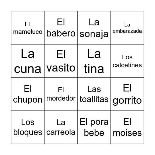 baby loteria Bingo Card