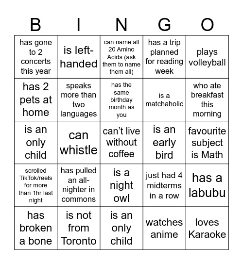Human Bingo (Find someone who...) Bingo Card