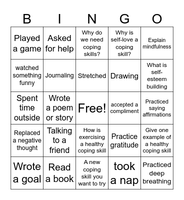 Coping Skills Bingo Card