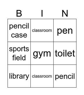 School supplies and places Bingo Card