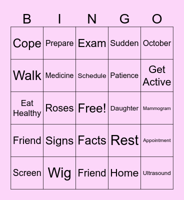 Breast Cancer Awareness Bingo Card