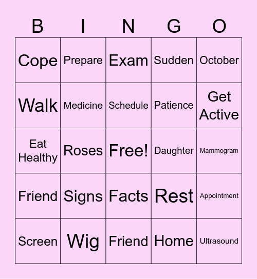 Breast Cancer Awareness Bingo Card