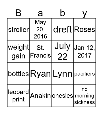 Getting to know mommy to be Bingo Card