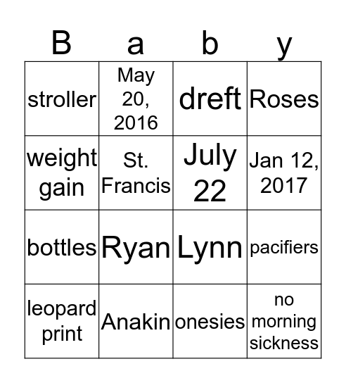 Getting to know mommy to be Bingo Card