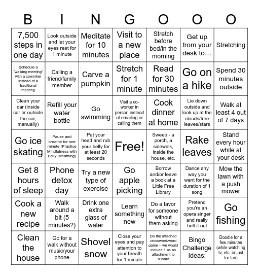 Wellness Bingo Card