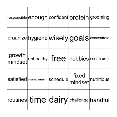 Healthly living week 3 time 5/6 Bingo Card