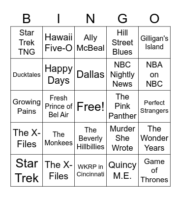 TV Theme Songs Bingo Card