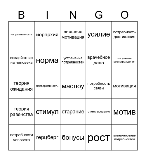 Мотивация Bingo Card