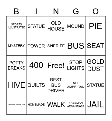 FREEMAN ADVANTAGE MYSTERY TRIP Bingo Card