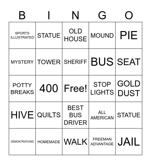 FREEMAN ADVANTAGE MYSTERY TRIP Bingo Card