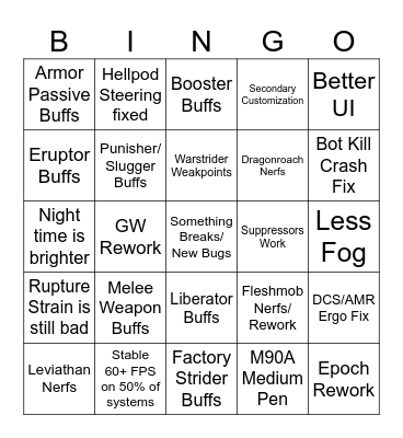 Helldivers 2 "Mid-October" Patch Bingo Card