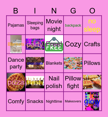 Sleepover Party Bingo Card