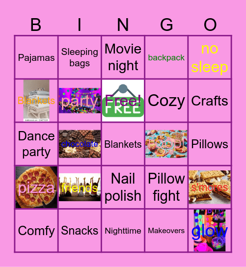 Sleepover Party Bingo Card