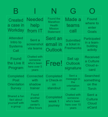 Marathon Health Bingo Card