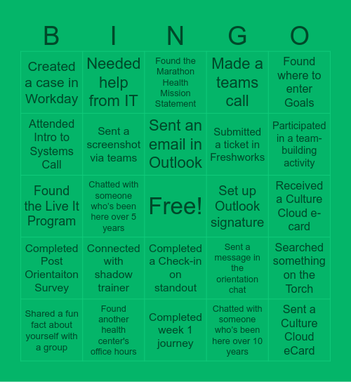 Marathon Health Bingo Card