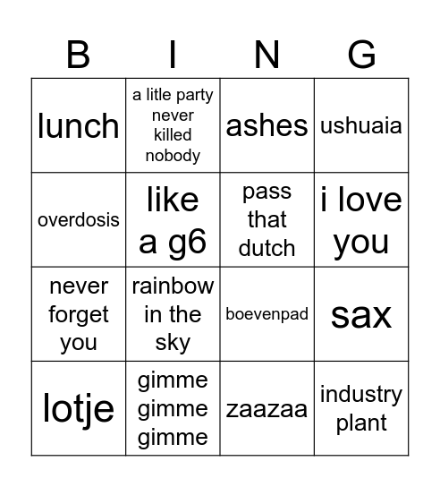 MUZIEK BINGOOOOOOOOOOOOOOO Bingo Card
