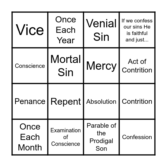 RECONCILIATION BINGO! Bingo Card