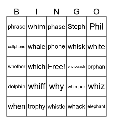 Ph and Wh Bingo Card