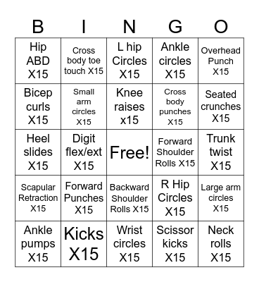 Fall Fitness Bingo Card