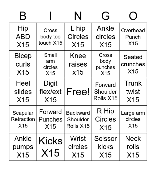 Fall Fitness Bingo Card