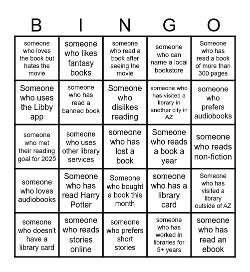 Library Human Bingo Card
