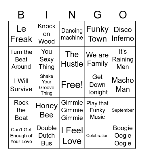 4. Disco Songs - Regular Bingo Card