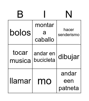 spanish bingo Card