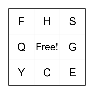 das ALPHABET Bingo Card