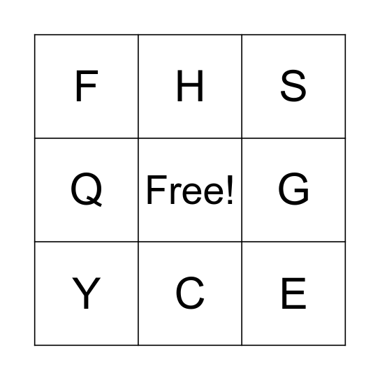 das ALPHABET Bingo Card