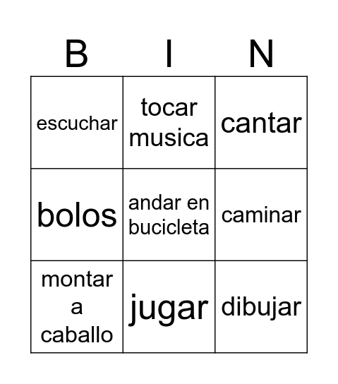 spanish bingo Card
