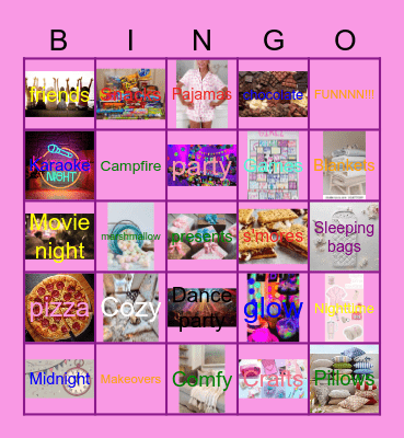 Sleepover Party Bingo Card