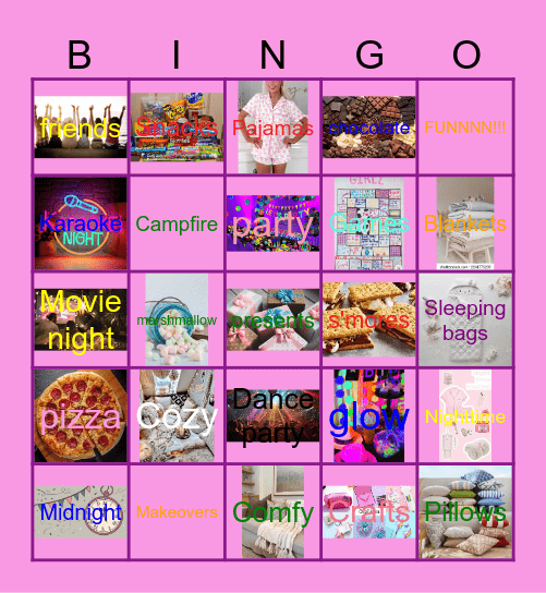 Sleepover Party Bingo Card