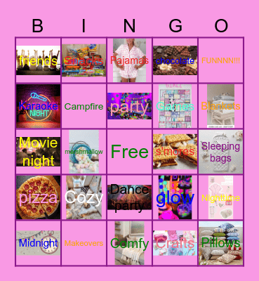 Sleepover Party Bingo Card