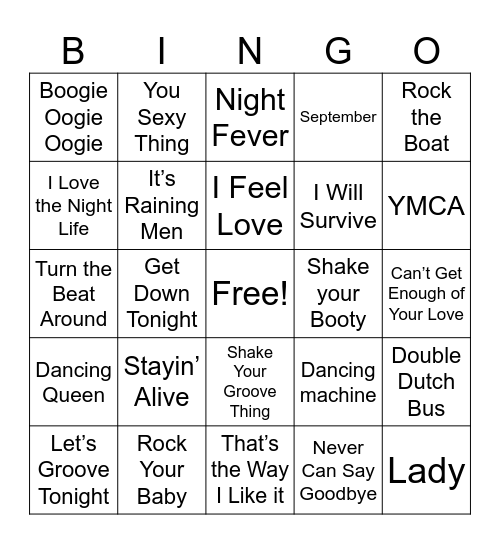4. Disco Songs - Regular Bingo Card
