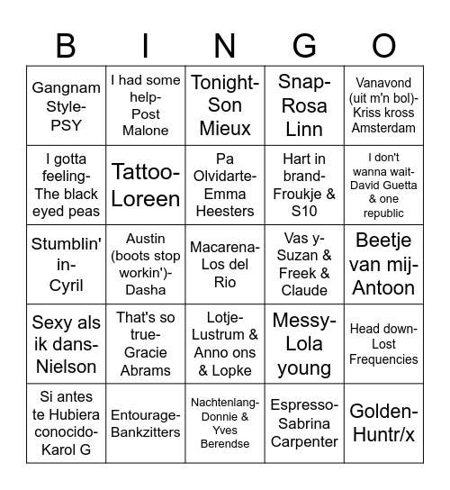 Muziek Bingo Card