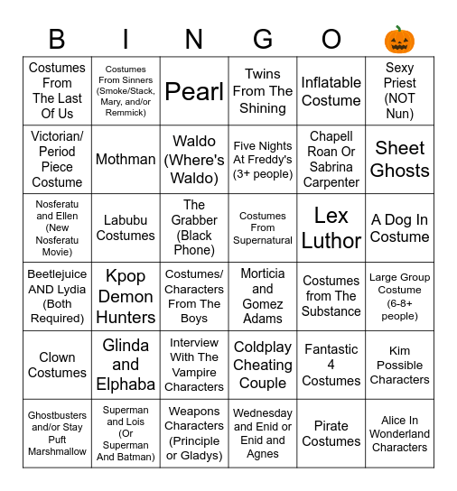 Bourbon (And Beyond) Costume Bingo Card