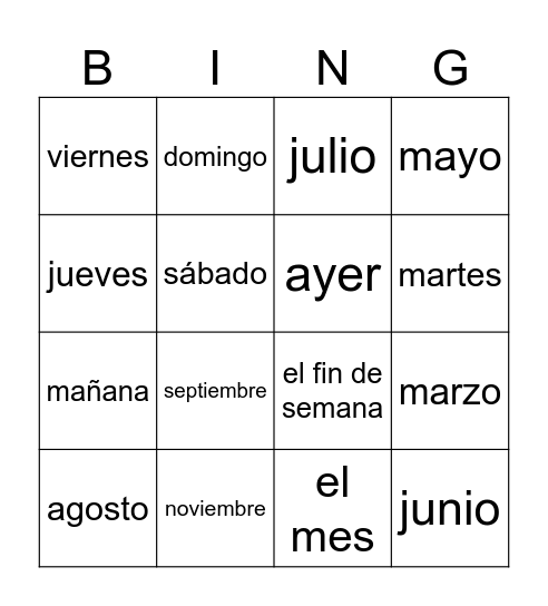 Calendario Bingo Card