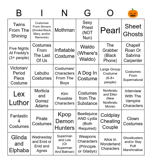 Bourbon (And Beyond) Costume Bingo Card