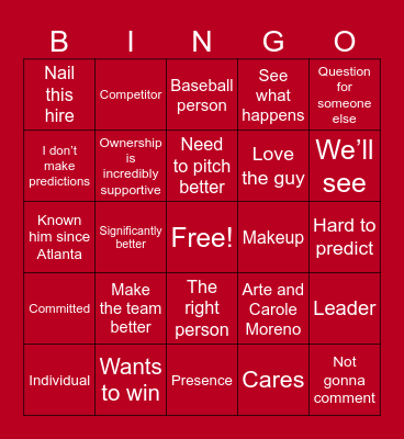 Perry Minasian Bingo Card