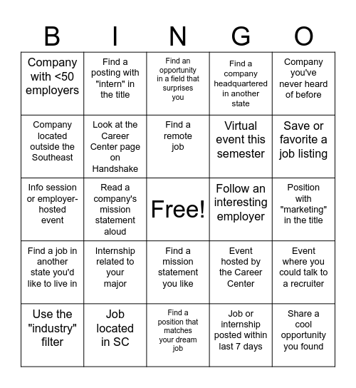 Handshake Bingo Card