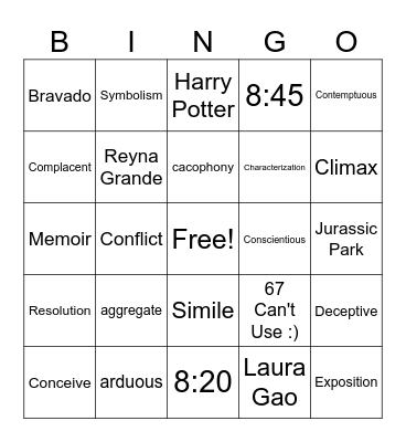 Vocabulary  Bingo Card
